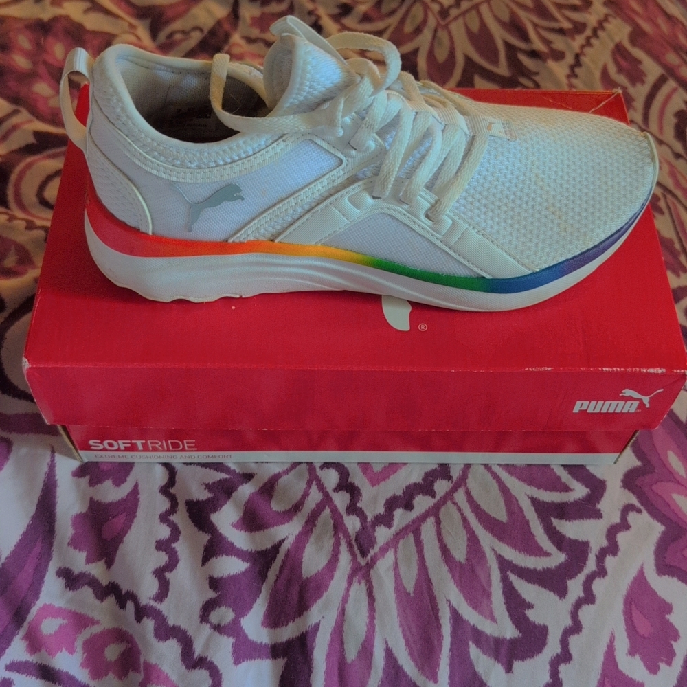 Puma White Sneakers with Red and Blue Accents